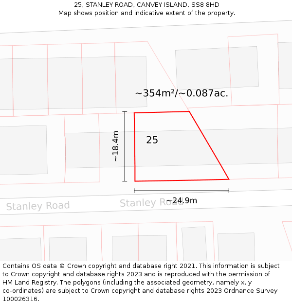 25, STANLEY ROAD, CANVEY ISLAND, SS8 8HD: Plot and title map