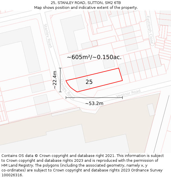 25, STANLEY ROAD, SUTTON, SM2 6TB: Plot and title map