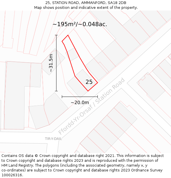 25, STATION ROAD, AMMANFORD, SA18 2DB: Plot and title map