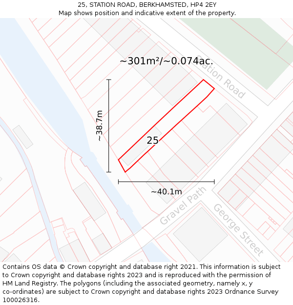 25, STATION ROAD, BERKHAMSTED, HP4 2EY: Plot and title map