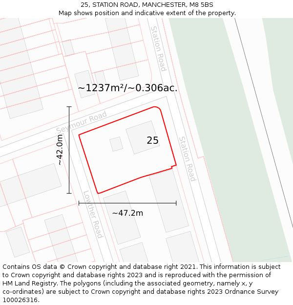 25, STATION ROAD, MANCHESTER, M8 5BS: Plot and title map