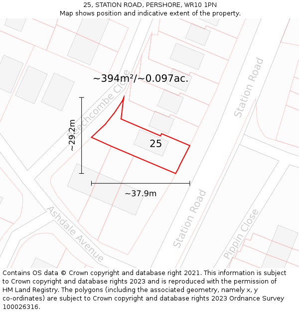 25, STATION ROAD, PERSHORE, WR10 1PN: Plot and title map
