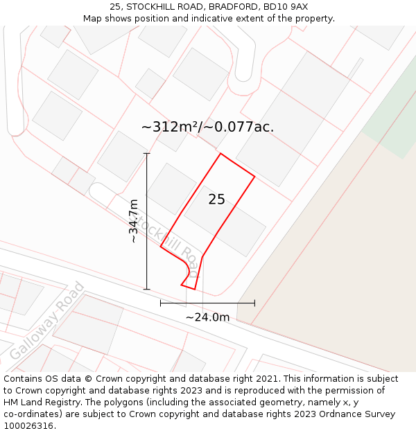 25, STOCKHILL ROAD, BRADFORD, BD10 9AX: Plot and title map