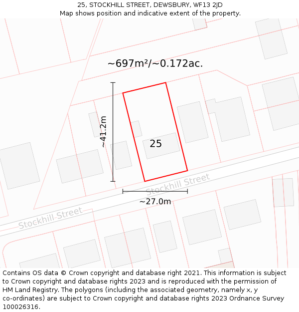 25, STOCKHILL STREET, DEWSBURY, WF13 2JD: Plot and title map