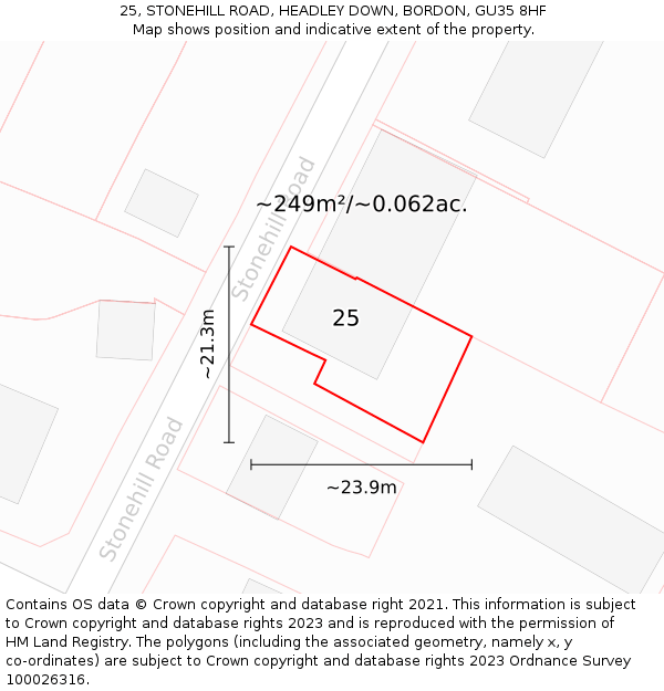 25, STONEHILL ROAD, HEADLEY DOWN, BORDON, GU35 8HF: Plot and title map