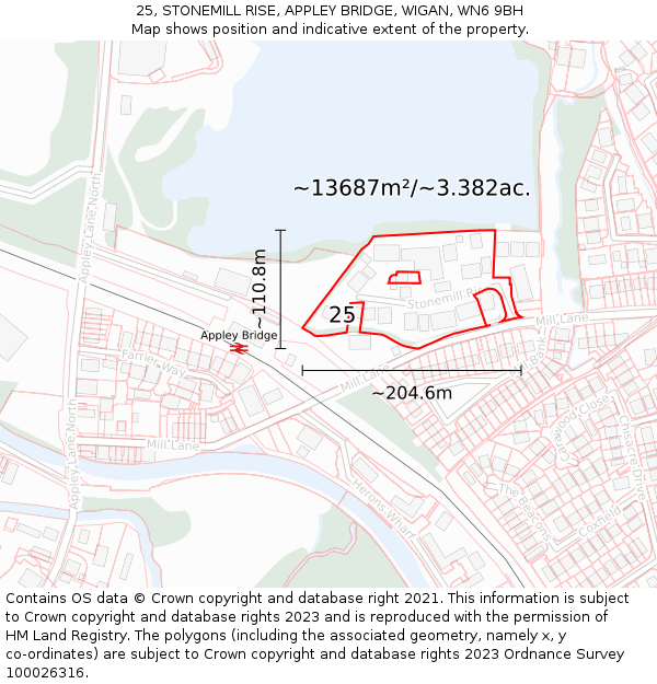 25, STONEMILL RISE, APPLEY BRIDGE, WIGAN, WN6 9BH: Plot and title map