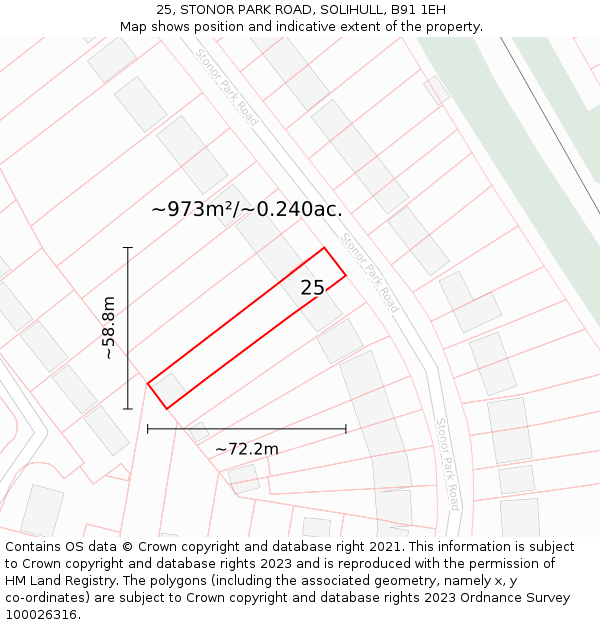 25, STONOR PARK ROAD, SOLIHULL, B91 1EH: Plot and title map