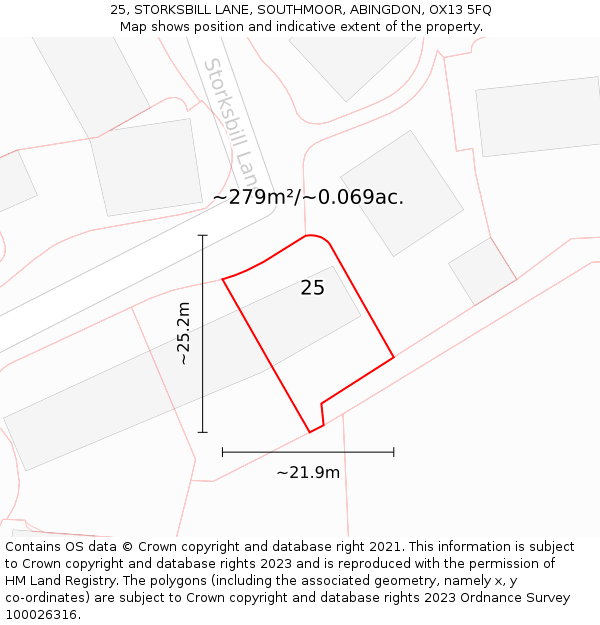 25, STORKSBILL LANE, SOUTHMOOR, ABINGDON, OX13 5FQ: Plot and title map