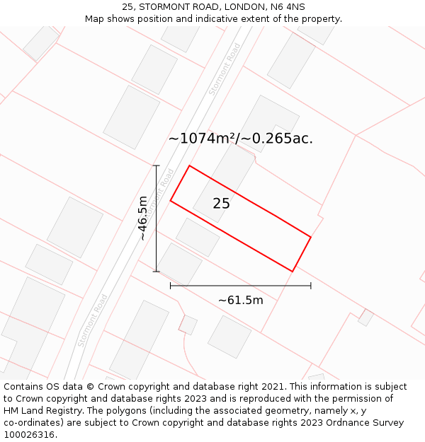25, STORMONT ROAD, LONDON, N6 4NS: Plot and title map