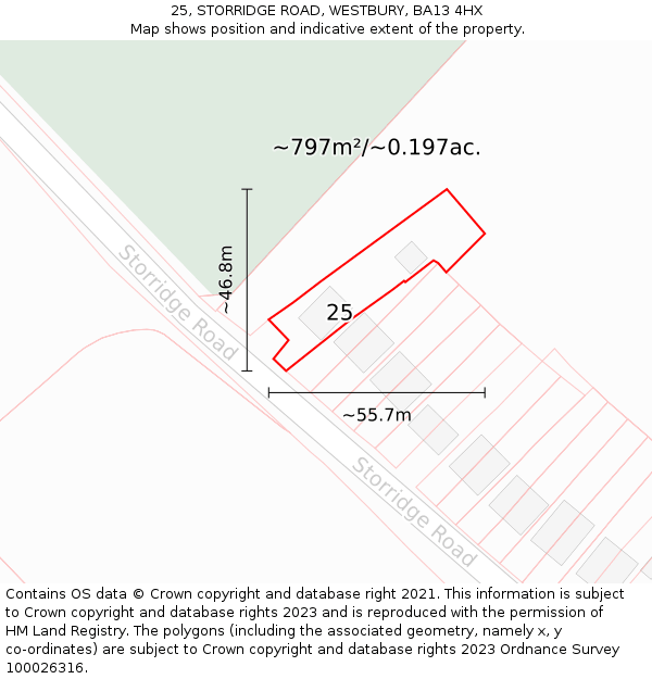 25, STORRIDGE ROAD, WESTBURY, BA13 4HX: Plot and title map