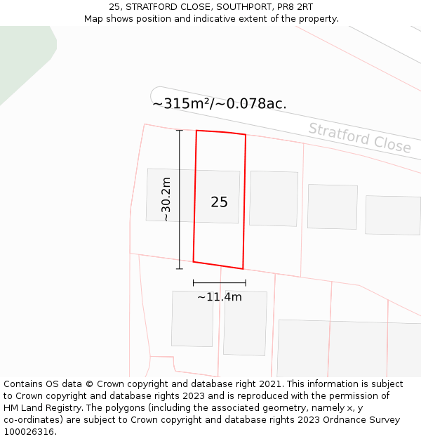 25, STRATFORD CLOSE, SOUTHPORT, PR8 2RT: Plot and title map