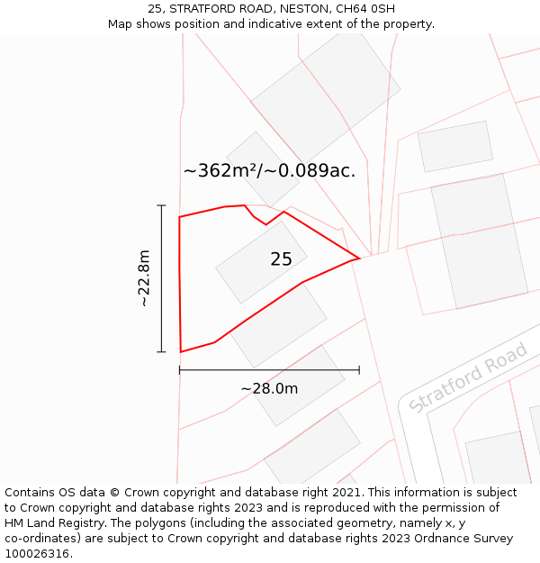 25, STRATFORD ROAD, NESTON, CH64 0SH: Plot and title map