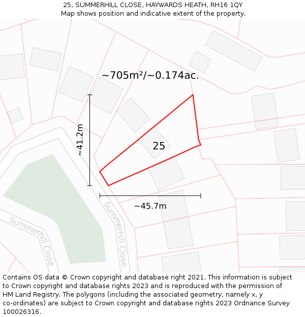 25, SUMMERHILL CLOSE, HAYWARDS HEATH, RH16 1QY: Plot and title map