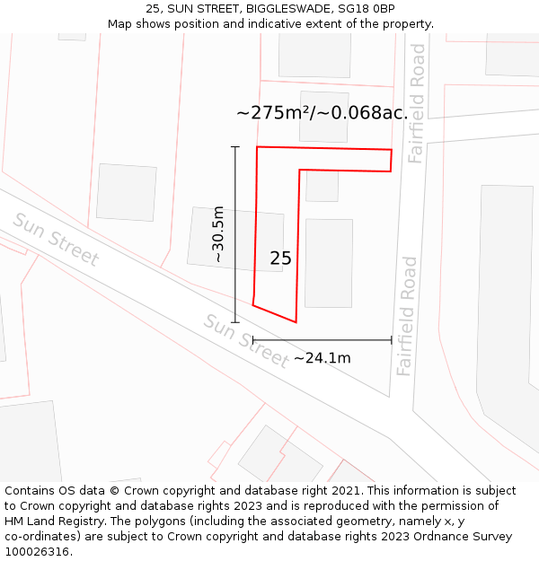 25, SUN STREET, BIGGLESWADE, SG18 0BP: Plot and title map