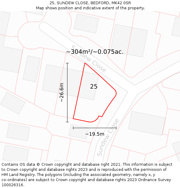 25, SUNDEW CLOSE, BEDFORD, MK42 0SR: Plot and title map