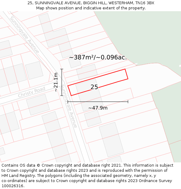 25, SUNNINGVALE AVENUE, BIGGIN HILL, WESTERHAM, TN16 3BX: Plot and title map
