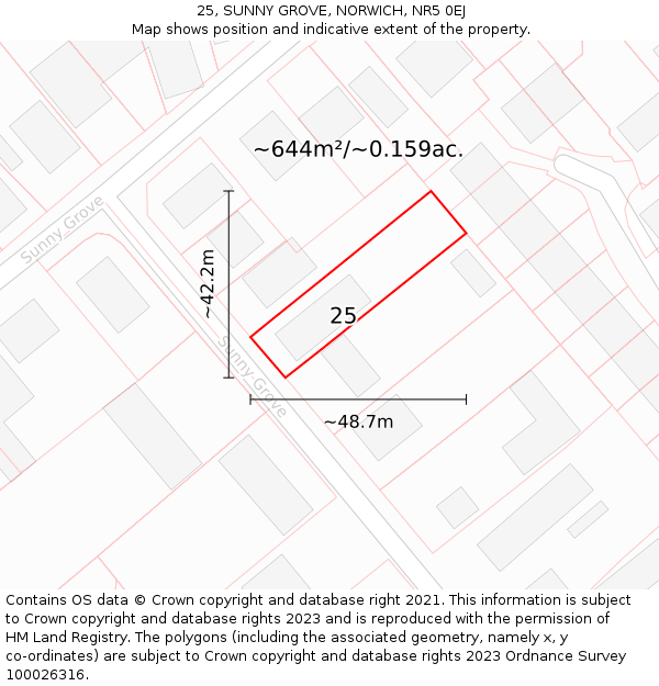 25, SUNNY GROVE, NORWICH, NR5 0EJ: Plot and title map