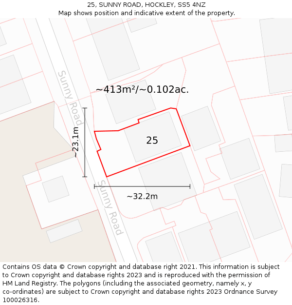 25, SUNNY ROAD, HOCKLEY, SS5 4NZ: Plot and title map