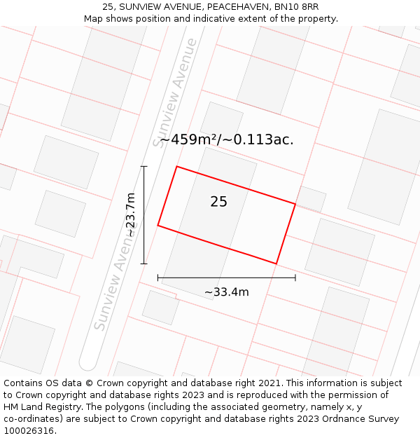 25, SUNVIEW AVENUE, PEACEHAVEN, BN10 8RR: Plot and title map