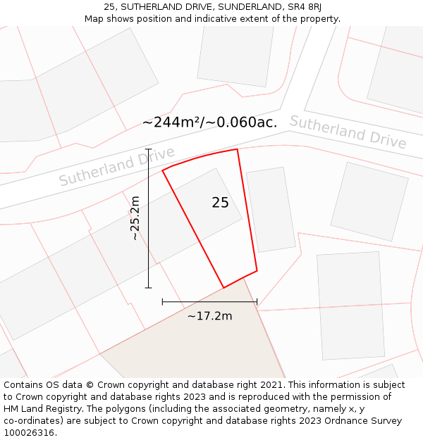 25, SUTHERLAND DRIVE, SUNDERLAND, SR4 8RJ: Plot and title map