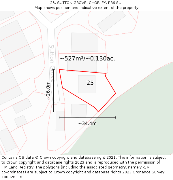 25, SUTTON GROVE, CHORLEY, PR6 8UL: Plot and title map