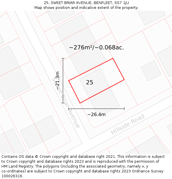 25, SWEET BRIAR AVENUE, BENFLEET, SS7 1JU: Plot and title map