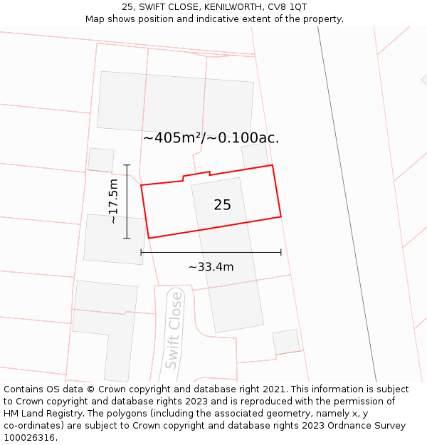 25, SWIFT CLOSE, KENILWORTH, CV8 1QT: Plot and title map