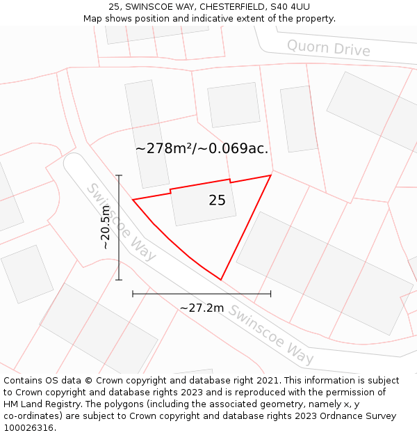 25, SWINSCOE WAY, CHESTERFIELD, S40 4UU: Plot and title map