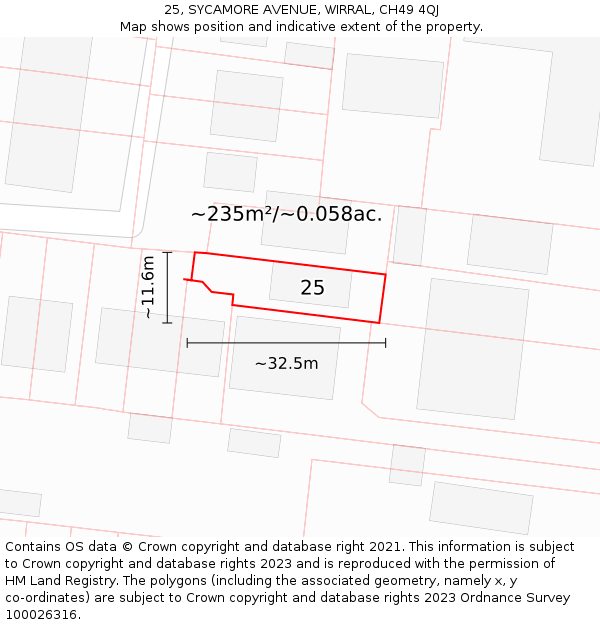 25, SYCAMORE AVENUE, WIRRAL, CH49 4QJ: Plot and title map