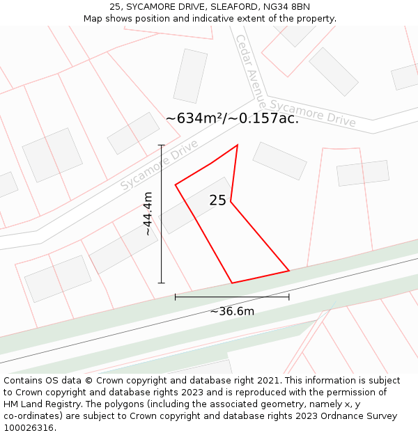 25, SYCAMORE DRIVE, SLEAFORD, NG34 8BN: Plot and title map