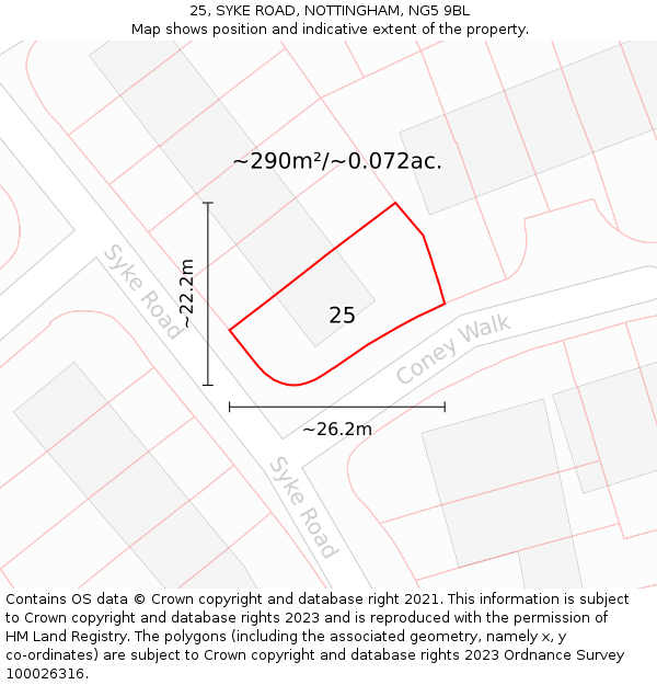 25, SYKE ROAD, NOTTINGHAM, NG5 9BL: Plot and title map