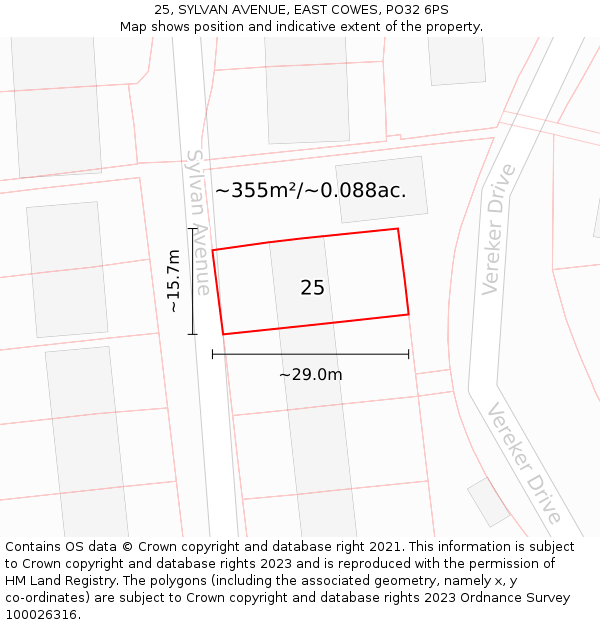 25, SYLVAN AVENUE, EAST COWES, PO32 6PS: Plot and title map