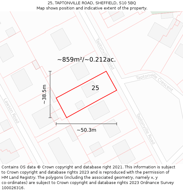 25, TAPTONVILLE ROAD, SHEFFIELD, S10 5BQ: Plot and title map
