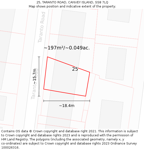 25, TARANTO ROAD, CANVEY ISLAND, SS8 7LQ: Plot and title map