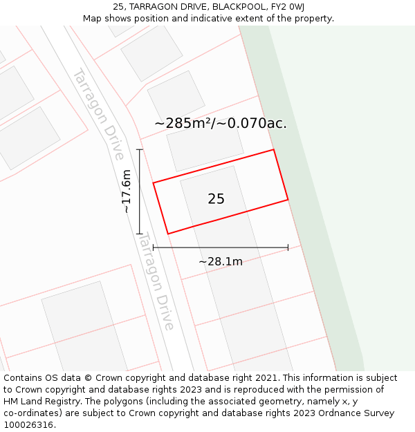 25, TARRAGON DRIVE, BLACKPOOL, FY2 0WJ: Plot and title map