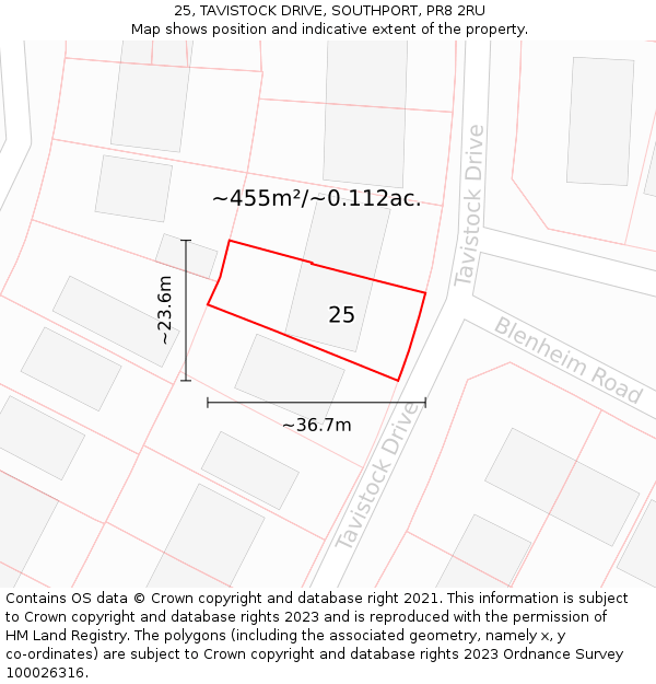 25, TAVISTOCK DRIVE, SOUTHPORT, PR8 2RU: Plot and title map