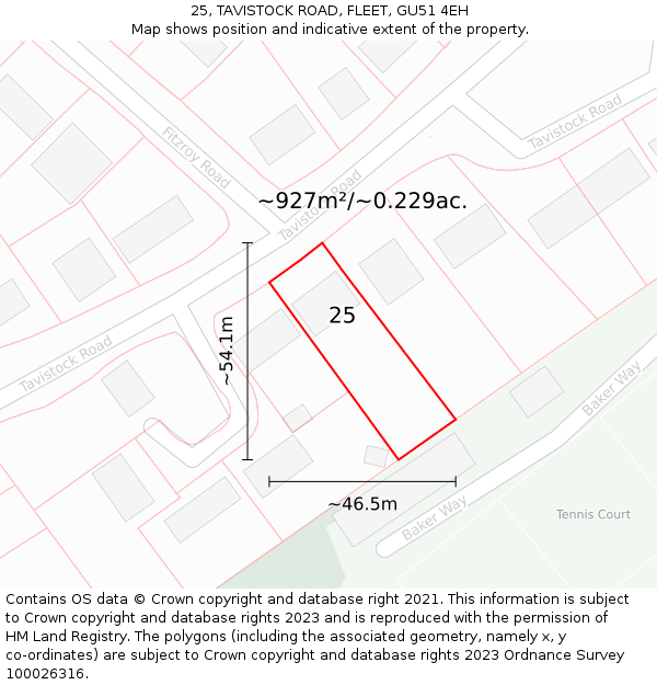 25, TAVISTOCK ROAD, FLEET, GU51 4EH: Plot and title map