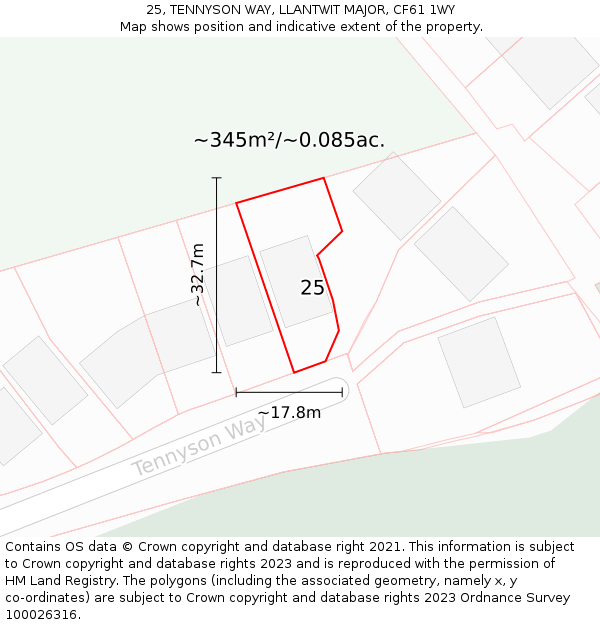 25, TENNYSON WAY, LLANTWIT MAJOR, CF61 1WY: Plot and title map