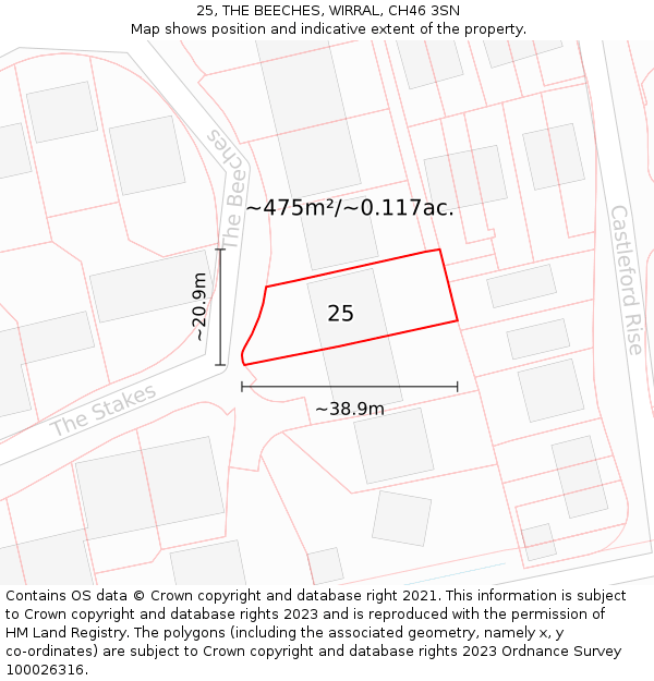 25, THE BEECHES, WIRRAL, CH46 3SN: Plot and title map