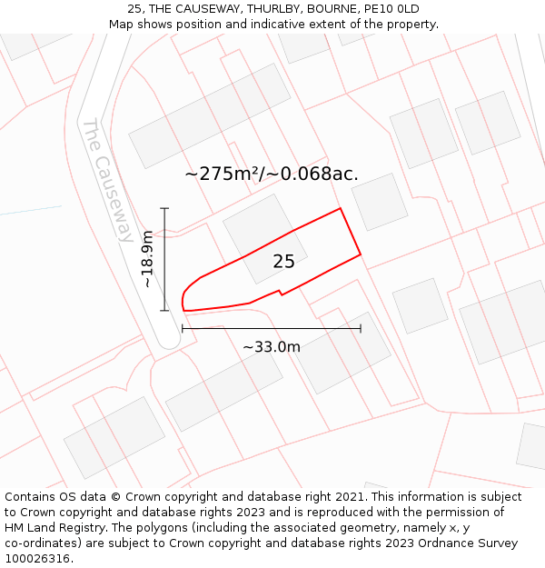 25, THE CAUSEWAY, THURLBY, BOURNE, PE10 0LD: Plot and title map