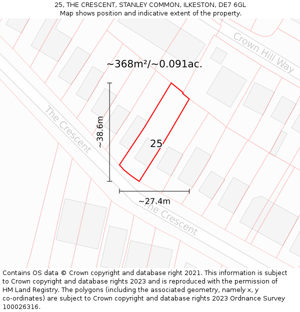 25, THE CRESCENT, STANLEY COMMON, ILKESTON, DE7 6GL: Plot and title map