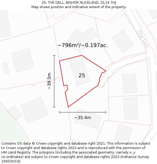 25, THE DELL, BISHOP AUCKLAND, DL14 7HJ: Plot and title map