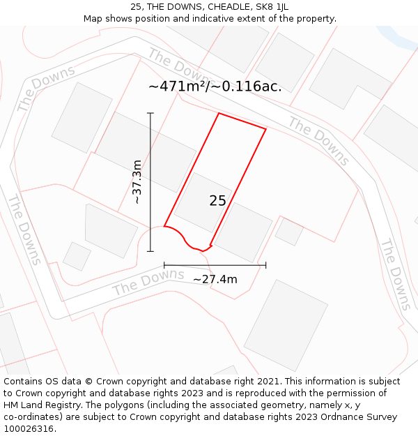 25, THE DOWNS, CHEADLE, SK8 1JL: Plot and title map