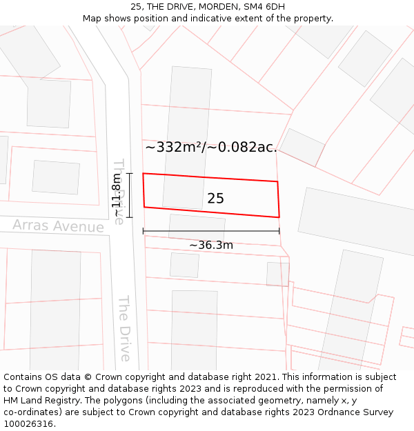 25, THE DRIVE, MORDEN, SM4 6DH: Plot and title map