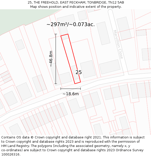 25, THE FREEHOLD, EAST PECKHAM, TONBRIDGE, TN12 5AB: Plot and title map