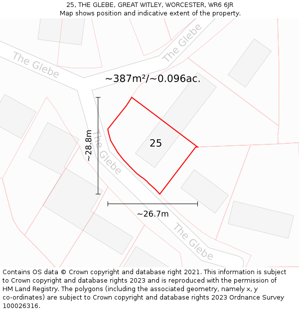 25, THE GLEBE, GREAT WITLEY, WORCESTER, WR6 6JR: Plot and title map