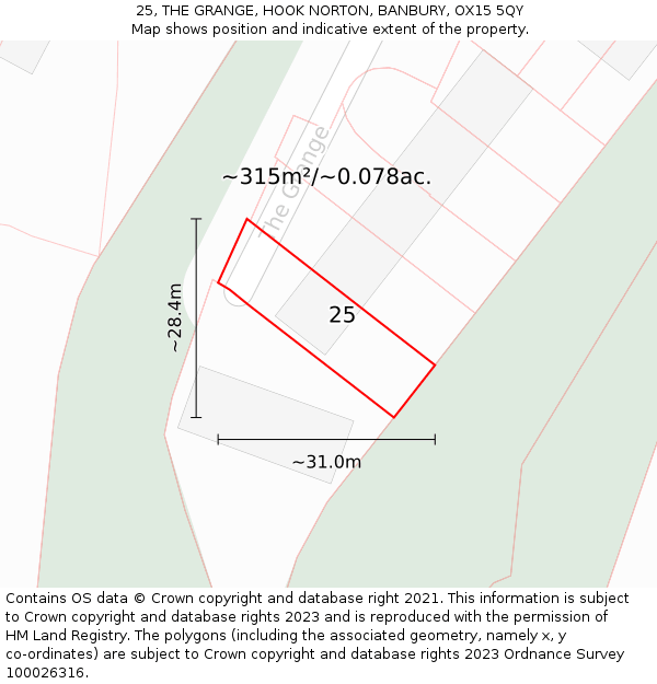 25, THE GRANGE, HOOK NORTON, BANBURY, OX15 5QY: Plot and title map