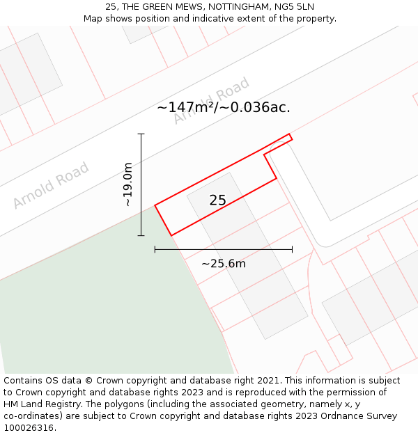 25, THE GREEN MEWS, NOTTINGHAM, NG5 5LN: Plot and title map