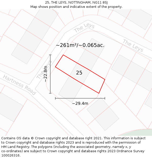 25, THE LEYS, NOTTINGHAM, NG11 8SJ: Plot and title map