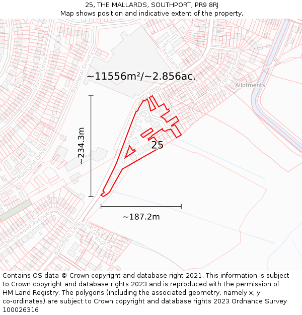 25, THE MALLARDS, SOUTHPORT, PR9 8RJ: Plot and title map